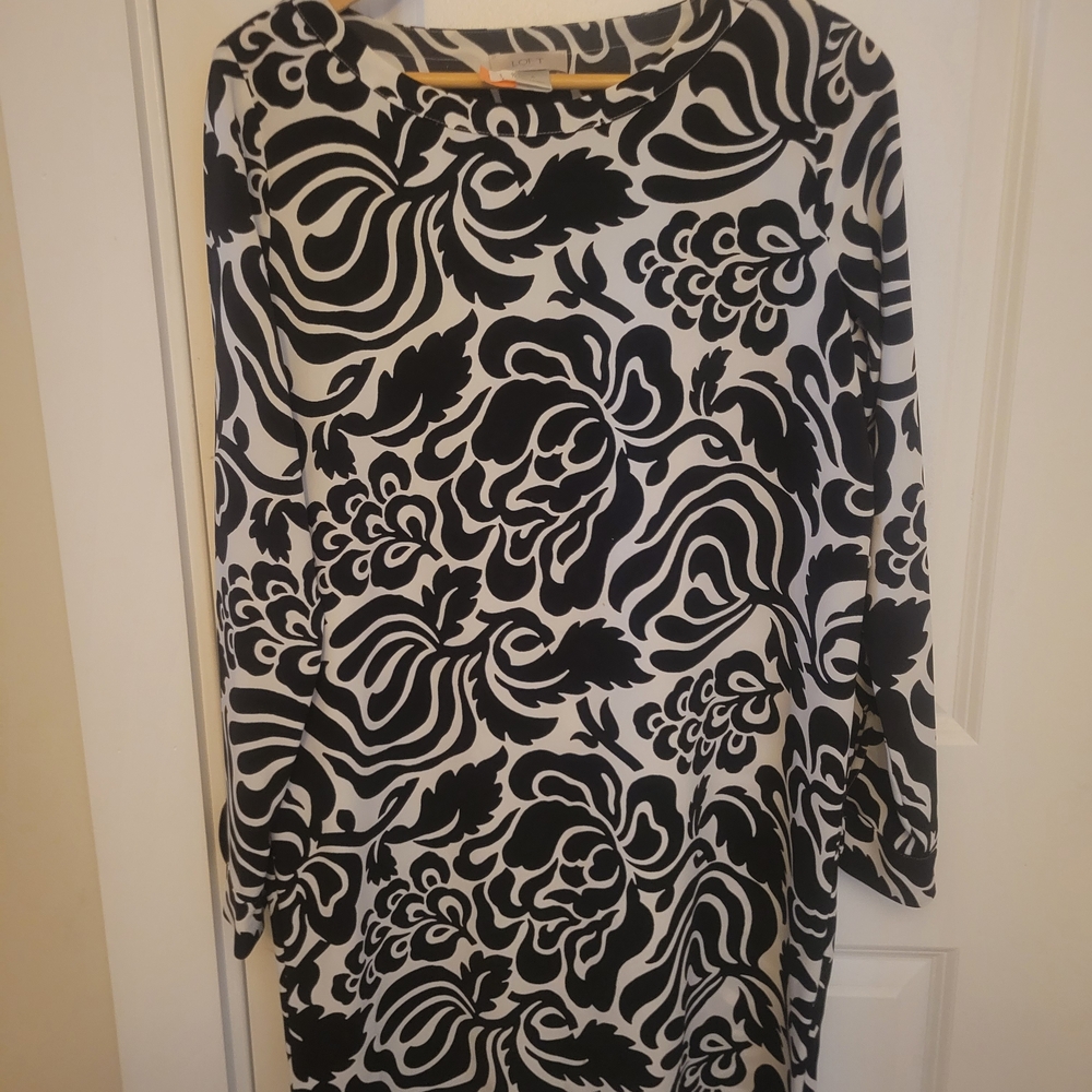 LOFT Black and Cream Floral Summer Dress